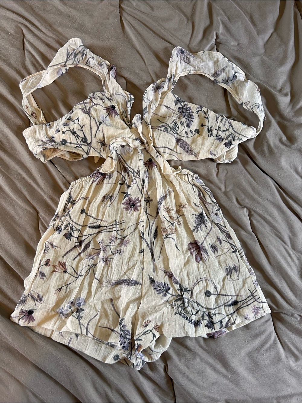 H&M Cream Romper with Purple Floral Print